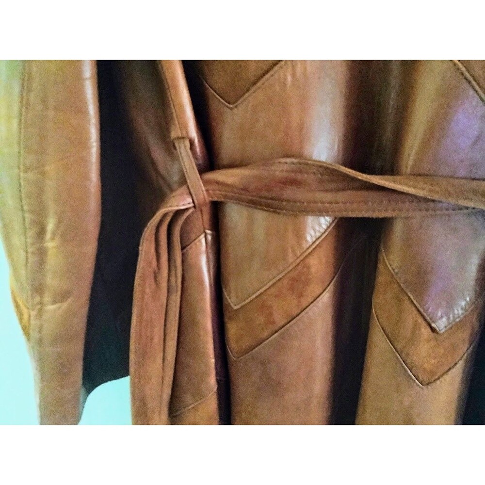VTG NAPA Y ANTE SKIN GEAR CALIFORNIA PATCHWORK WOMENS S/M LEATHER TRENCH COAT - Picture 4 of 13